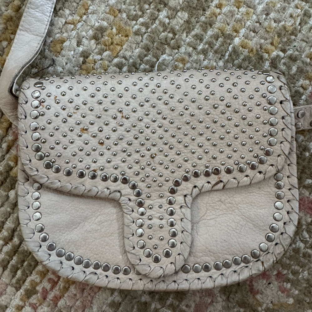 Cleobella Studded White Leather Crossbody Bag
